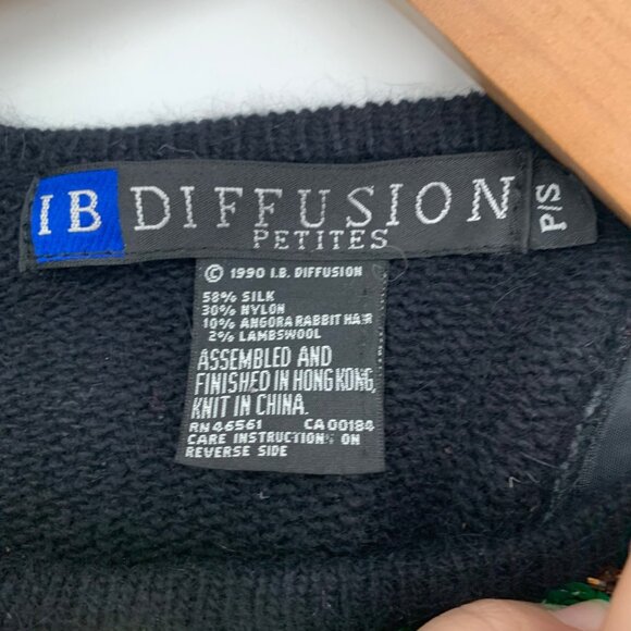 Vintage Sequin Sweater IB Diffusion Silk Angora Blend PS Black Shoulder Pads - Picture 8 of 12